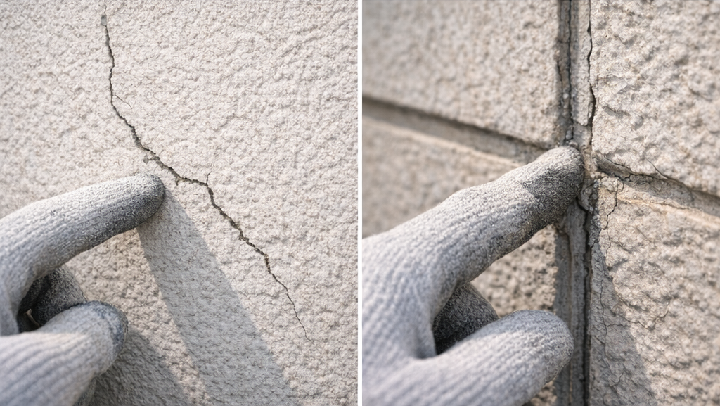 外壁のひび割れ（クラック）の例