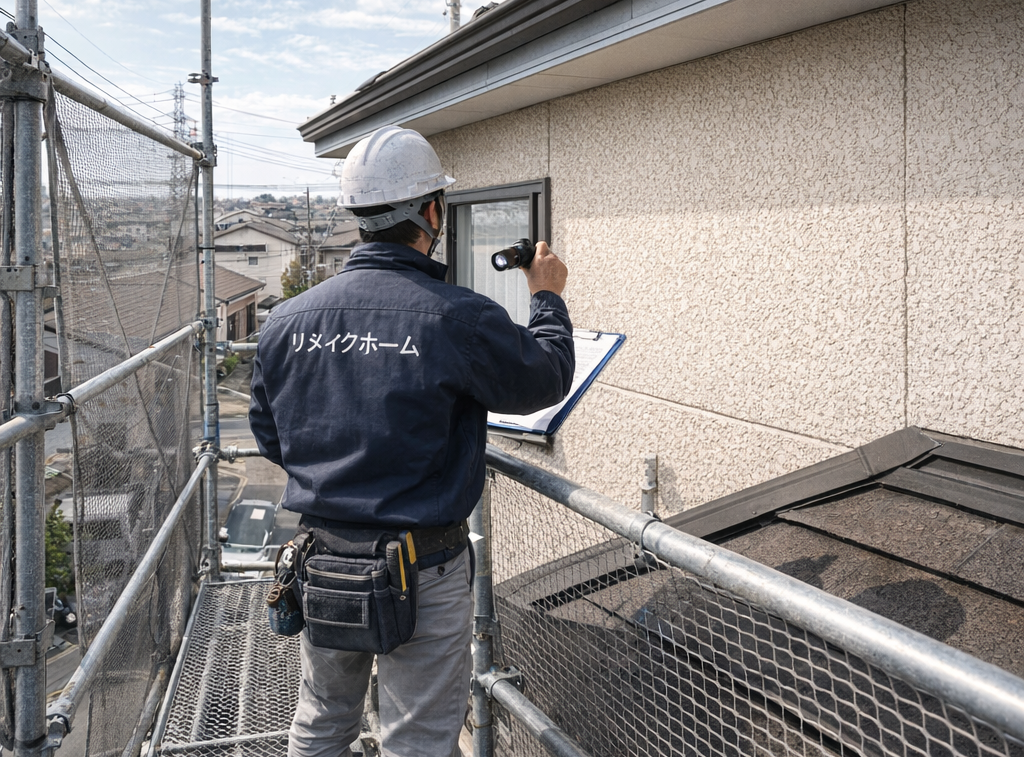 外壁塗装が必要かどうかを点検する様子